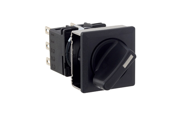 IDEC 16mm Selector Switch; Square; 2-Position; 3PDT; Maintained (left)/Momentary; Black